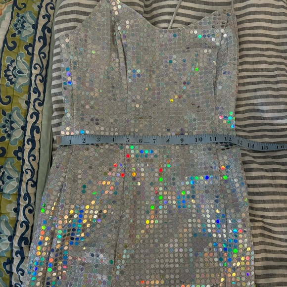 vintage silver sequin bodycon mini dress, spaghetti strap - Picture 4 of 11